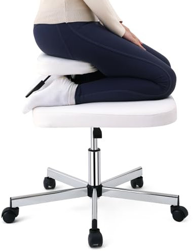 MallCreaty Ergonomischer kniestuhl für Büro oder Zuhause, höhenverstellbarer Schreibtischstuhl aus Leder für Computerarbeiter, Yoga-Enthusiasten, Meditationsfanatiker (weiß)