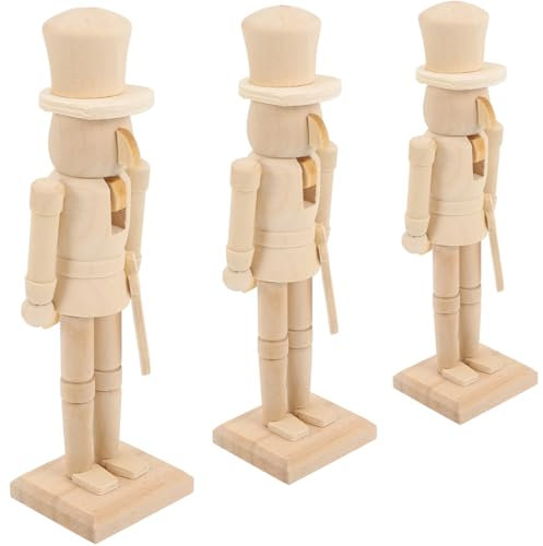 Garneck Diy Unfinished Walnut Soldier Nutcracker Figure 3pcs 18cm Large Christmas Dining Table Decor Xmas Nutcracker Ornaments