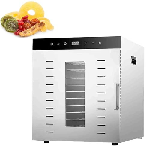 RIQHTIK Food-Dehydrator Machine 12 Stainless Steel Trays, 1000W Dehydrator for Herbs, Jerky Dehydrator for Meat, Mushroom Dehydrator, 24H Timer Fruits Dehydrator, Veggies, Yogurt & Dog Treats