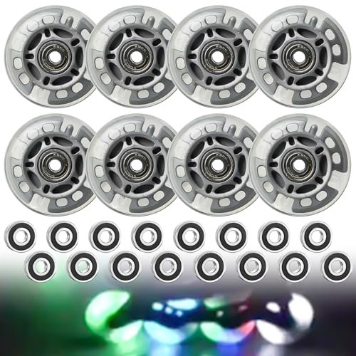 Inline Skate Wheels 72mm 8 Stück LED Inline Skates Rollen mit Kugellager Erwachsene Kinder Verschleißfest Leise Silber Transparent
