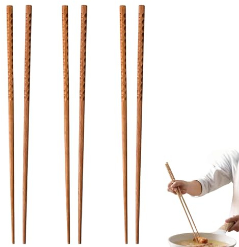 3 Paia Riutilizzabili Hot Pot Bacchette, 32 cm Bacchette Legno Naturale Cinesi Lunghe, Chopsticks, Extra Lunghe, Design Antiscivolo, Antiscottatura, per Hotpot, Frying, Cooking, Noodle