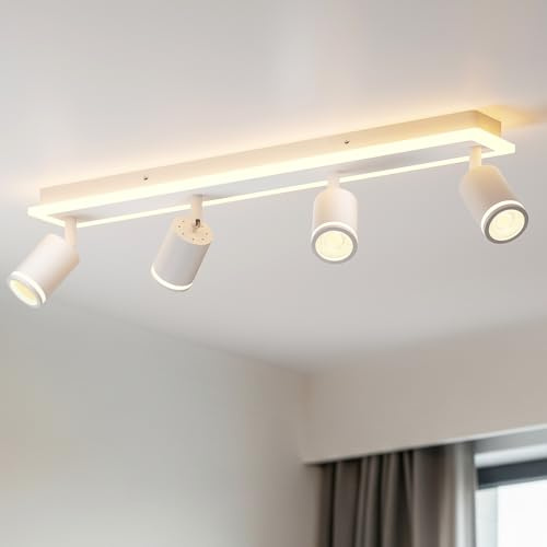 LVWIT Lampara de Techo de 4 Focos Giratorios, Lampara Interior LED Blanco Ajustables, Plafón de Techo Moderno GU10, Lámparas de Techo Redonda para Dormitorio, Pasillo, Cocina, Comedor(Sin Bombilla)