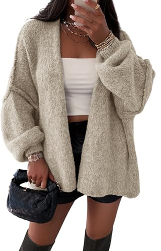 ATHMILE Womens Oversized Cardigan Sweaters Fall Fashion Clothes Grey Beige