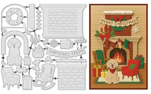 UNICRAFTALE 22 Stück Weihnachtskamin Metall Prägestanze für Kartenbasteln Scrapbooking Weihnachtsstrümpfe Kranz Die Cuts Prägeschablone für DIY Fotoalbum Basteldekoration