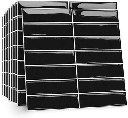 TOARTI 10 Stück 2D Schwarz Fliesenaufkleber Metro Fliesen Selbstklebend fliesenaufkleber Küchenrückwand Fliesen Klebefliesen Fliesenfolie Selbstklebende Küche Bad 30 x 30cm