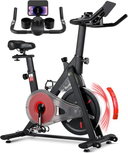 LIFERUN Vélo d'appartement avec résistance réglable, résistance magnétique 0 à 100 %, silencieux, avec écran LED, support pour tablette, vélo d'intérieur pour entraînement cardio à la maison, jusqu'à