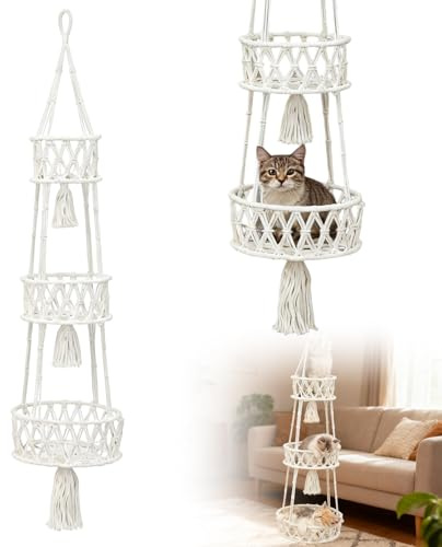 NCOALE Cat Hammock Bed, 3-layer Kitten Bed Round Cat Tree Tower with Hanging kitten beds for indoor kittens for Playing Climbing and Lounging