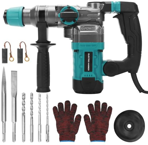 Martillo Perforador, 1200W Martillo Demoledor con SDS-Plus, taladro percutor, Control de Vibración Incluyendo Cinceles y Brocas, para Concreto, Metal y Madera