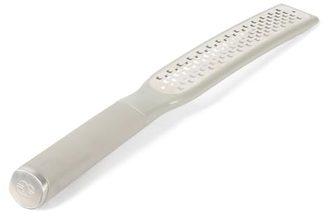 Calphalon Edge Stainless Steel Handheld Grater Lemon Zester W/Cover & Rubber Handle - Taupe