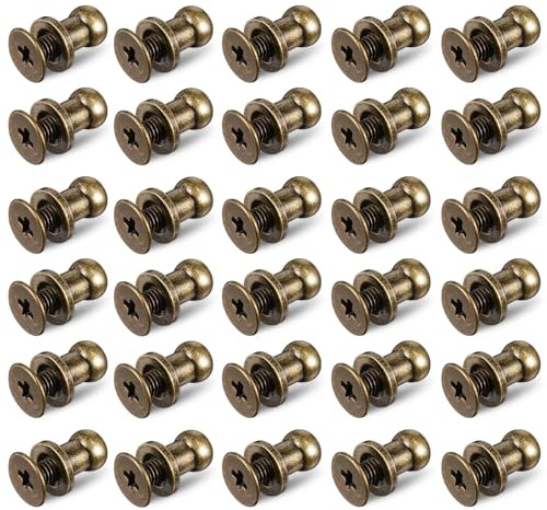 BESTonZON 30 Pezzi Viti Metalliche per Pelle Bronzo, Rivetti a Vite per Borse, Cinture, Jeans, Accessori Artigianali Fai da Te, Fissaggio Resistente per Lavori di Cucito e Decorazione