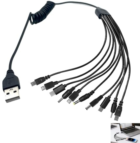 10 in 1 USB Cable, Universal USB Charger Cable Multifunctional Charging, Multi Charger with 10 Connectors for Samsung LG Huawei ZTE Sony Nokia Ericsson iPhone and More, Portable and Efficient Charging