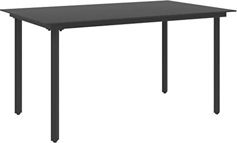 MBDRKVGF Outdoor Garden Dining Table, Rectangular Metal Patio Table with Glass Top, 6-Person Seating, Sturdy Powder-Coated Steel Frame for Backyard, Terrace, and Deck, Black