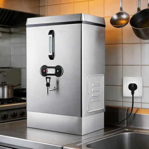 Caldera de agua comercial, dispensador de agua caliente instantáneo de 40 litros con grifo, doble filtración, reposición automática, urna de catering de acero inoxidable para té y cantinas
