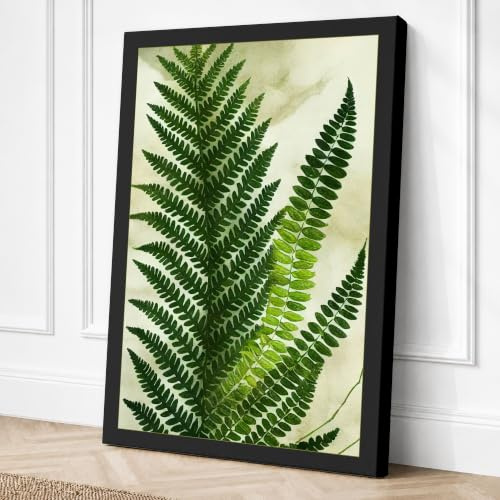 Three Fern Fronds Botanical Canvas Wall Art Print 24x16 Inch | Ready to Hang, Gallery Wrapped, Fade-Resistant Inks, Securely Packaged, UK Made