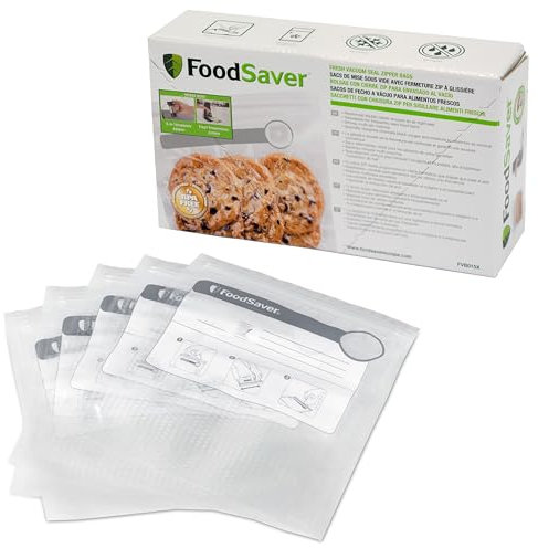 FoodSaver Riutilizzabili Sacchetti in Plastica con Zip Salva Freschezza Sottovuoto, senza BPA, 26 Pezzi, 950 ml, Trasparente