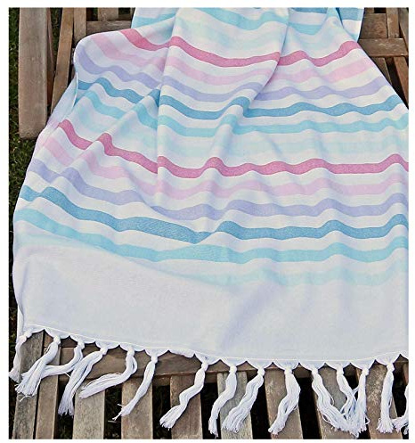 heimtexland ® Hamam Strandtuch 80x160 cm Saunakilt Pestemal 100% Baumwolle - leicht und saugfähig - Ökotex - Natur Bunt Gestreift - Saunatuch Handtuch Typ435