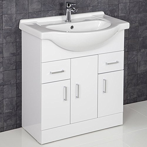 Essentials 750mm Bathroom Vanity Unit & Basin Sink Tap + Waste Floorstanding Gloss White