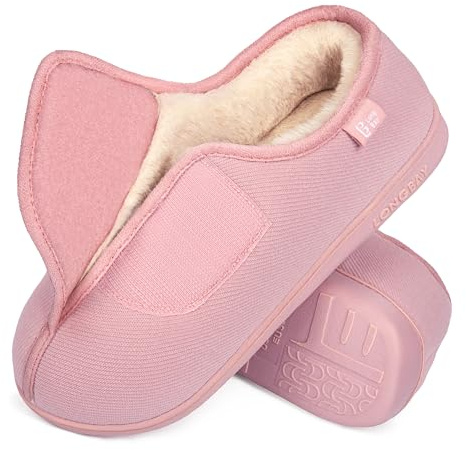 LongBay Women's Furry Memory Foam Diabetic Slippers Comfy Cozy Arthritis Edema House Shoes Pink 5 UK