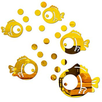 3D Acryl Wandaufkleber Fisch und Blasen Spiegel Aufkleber Umweltfreundliche Wandtattoos für Schlafzimmer Wohnzimmer Badezimmer Dekoration (Goldene)