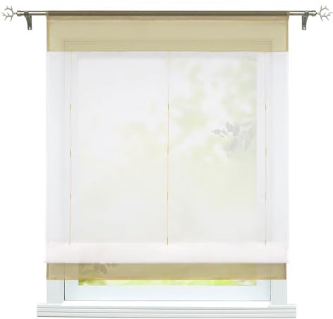 ESLIR Raffrollo mit Tunnelzug Raffgardinen Gardinen Küche Transparent Schlaufenrollo Vorhänge Modern Voile Sand BxH 80x100cm 1 Stück