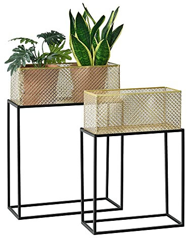 [en.casa] Pflanzständer Anderlues 2er Set Blumentopfständer in unterschiedlichen Größen Blumentopfhalter Pflanzgestell Blumenständer Metall Schwarz/Messingfarben