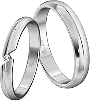 JC Trauringe Gold 333 Paarpreis Poliert I Traumhafte Eheringe I Einzigartige Partnerringe Weißgold mit Gravur in edler Schatulle I 2 Hochzeitsringe Damenring mit einem Stein & Herrenring ohne I ICT13