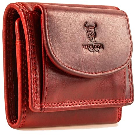 MATADOR Kleine Geldbörse Damen Leder #GENF Mini Geldbörse mit edler Geschenk Box, Eleganter Geldbeutel Damen Klein mit RFID Blocker, Luxus Portemonnaie Klein mit vielen Fächern in Rot