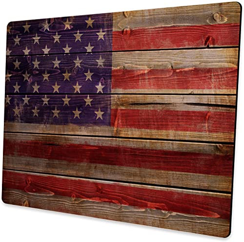 Tapis de souris rectangulaire personnalisé pour gaming, motif drapeau américain sur bois, caoutchouc naturel antidérapant pour ordinateur portable