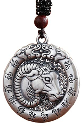 PAURO Homme Femme Collier Pendentif Chevalière du Zodiaque Chinois Rétro avec Chaîne Amulette Bijoux