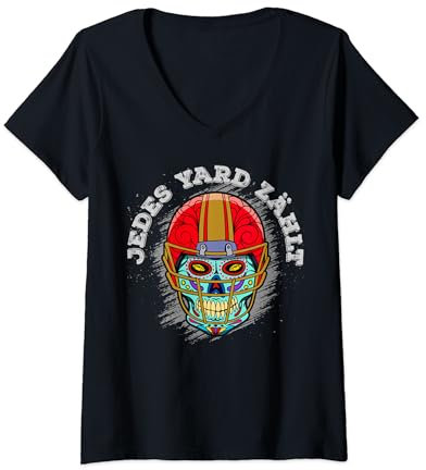 Damen American Football Helm Motivation Spruch T-Shirt mit V-Ausschnitt