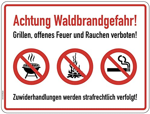 Aluminium-Schild Warnhinweis Verbot Waldbrandgefahr 3mm Alu Dibond® | 20x30cm Made in Germany