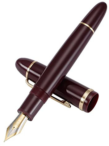 Jinhao X159 Füllfederhalter, feine Feder, weinrot, mit übergroßem Goldclip aus Acryl