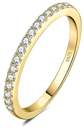 JewelryPalace Mode Smycken Klassisk 1,5 Mm Zirkonia Ring Dam, Vigselringar Damring Silver 925 Vigselringar För Kvinnor, Ring Med Förtryckare Stapelring Evighetsring Bandring Guldpläterad 55