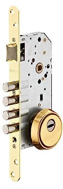 Serratura da incasso a cilindro europeo europeo, asse 50x85mm con defender, oro - THIRARD