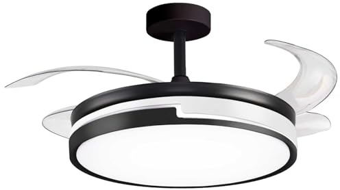 BEL AIR HOME Ventilador de techo ROBIN negro, motor DC silencioso, luz LED 36W 3 temperaturas, aspas plegables, mando a distancia, montaje en techo, diseño moderno