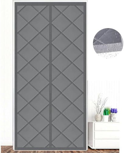 Ygann Wärmeschutzvorhang Magnet Isolierter Türvorhang Thermo Türvorhang Isolier Schutz Vorhang, Selbstschließend,Wasserdicht, Winddicht,für Balkontür Türen（Grau，90x210cm）