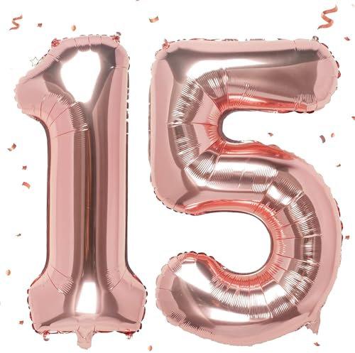 Luftballon 15. Geburtstag Roségold, XXL Riesen Roségold Folienballon 15 51 für Frauen,40Luftballon 15. Geburtstag,Zahlen 1 und 5 Folienballon für 15Jahre Geburtstagsdeko Jubiläum Party Dekoration