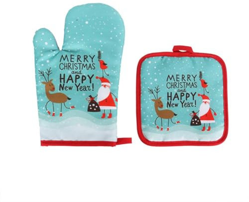 2 PCS Christmas Baking Gloves,Microwave Oven Gloves, Kitchen Gloves Heat-Resistant, Heat Resistant Non Slip Winter Xmas Tree Hot Pads Insulated,Perfect for Outdoor BBQ Microwave Use