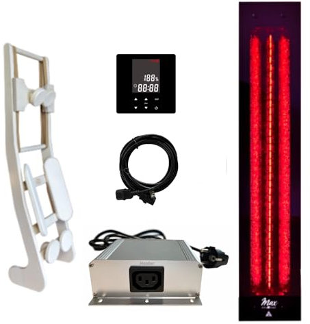 Set frameless InfraROTmed MAX© - Radiatore a infrarossi per sauna e cabina a infrarossi, 500 W + controllo icon 1 touch + schienale per sauna e cabina a infrarossi, faretto a spettro completo (500 W +