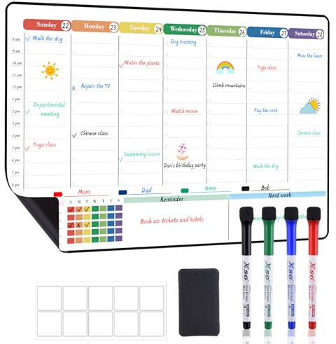 POPRUN Magnetic Weekly Planner Whiteboard for Fridge, Dry Erase Calendar