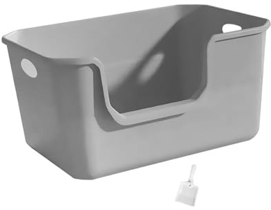 Folpus Open Litter Box Kitty Litter Pan Cat Sandbox High Sided Pet Litter Tray Cat Toilet for Small Pets Small, Large Cats, gray