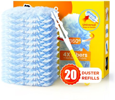 Heavy Duty Duster Refills for Swiffer Duster, 20 Count Duster Refills with 1 Handle, Multisurface 360° Dusters with 4X Microfibers, Unscented Disposable Dusters for Cleaning