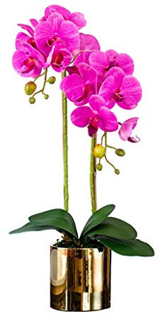 Künstliche Blumen, künstliche Orchideen, Dekoration – künstliche Orchideen mit Keramikvase, Blumen, künstliche Phalaenopsis mit Blättern, Stiel, Dekoration für Zuhause/Küche/Schlafzimmer/Esstisch/lila
