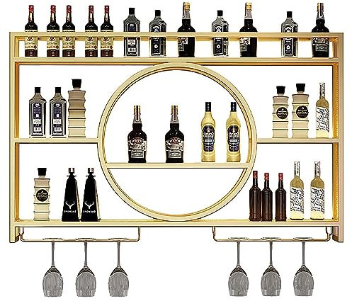 Estante de Vidrio para Copas de Vino Montado en La Paredde, Botellero De Metal Moderno Montado En La Pared,Estante para Botellas de Vino y Copas de Vino,Botellero De Almacenamiento Multifuncional