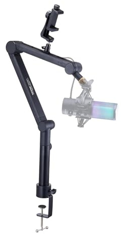 VEVOR Microphone Boom Arm, Adjustable Mic Stand with Cable Management, Desk Mount Clamp, Detachable Extension Rod, 3/8 to 5/8 Adapter, for Recording Studio Streaming Gaming Blue Yeti SM7B Audio