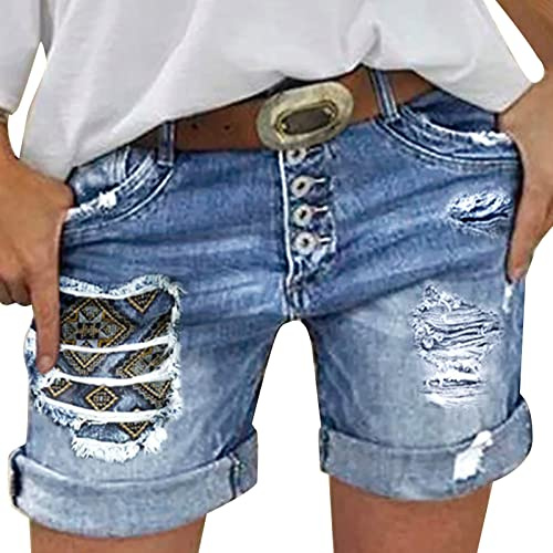 Jeans Shorts Damen Sommer - Kurze Jeanshose Damen High Waist Kurze Hose Damen Jeans mit Löchern Tasche Sexy Hotpants Sommerjeans Damenjeans Lässig Jeansshorts Damenshorts Jeans-Shorts Frauen