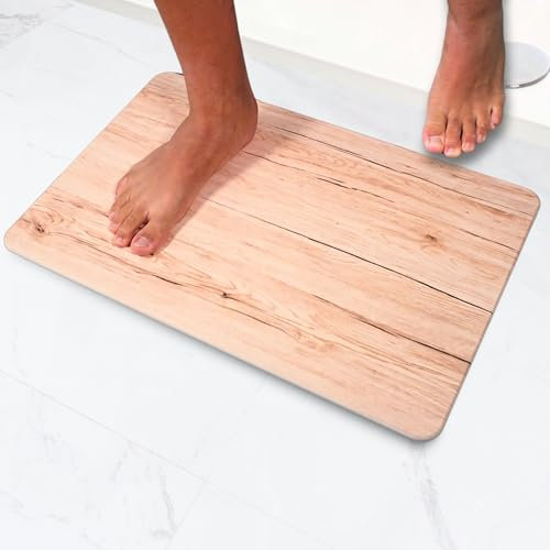 Pure 4Home Alfombra Diatomita Baño 60x40 – Secado Rápido, Antideslizante y Antibacteriana – Alfombrilla Piedra Diatomita Super Absorbente – Alfombrilla Diatomita - Stone Bath Mat (Fresno Wood)
