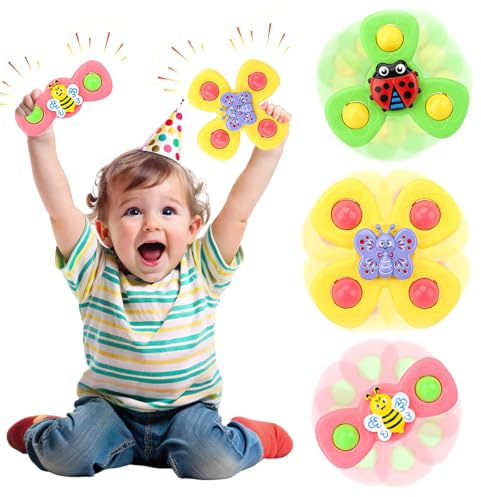 xwin sportseries Colourful Suction Cup Spinner Toys for Babies, 3 Pcs Baby Sensory Bath Toys Spinners with Super Suction for Bathtubs and Any Flat Surfaces, Gift for Toddlers Infants