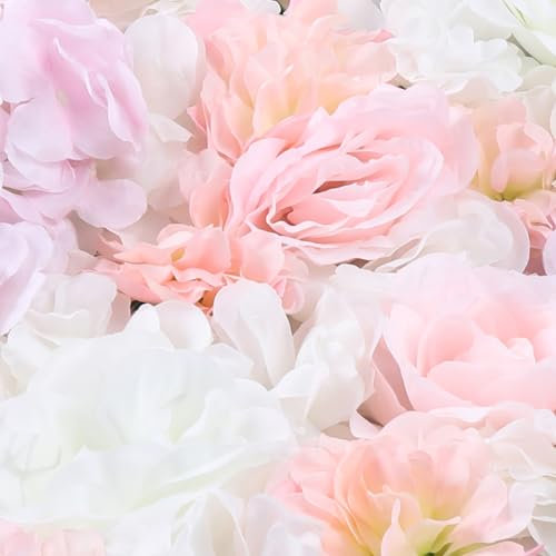 WooDerson 20 Stück Künstliche Blumenwand Paneele 60X40cm Blumenwand Kunstblumen Gross Rosa+Weiß Blumenwandpaneel Für Hochzeitslocations, Fotografiegebäuden, Bekleidungsgeschäften