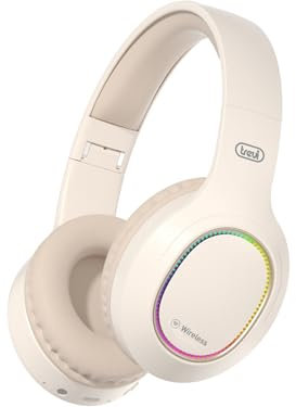 Trevi DJ 12E60 BT, Cuffie Wireless Stereo con Microfono Incorporato e Pulsante di Risposta alla Chiamata, Comode e Pieghevoli, Micro SD, AUX-IN, Batteria Ricaricabile, Autonomia 7-9 ore, Crema